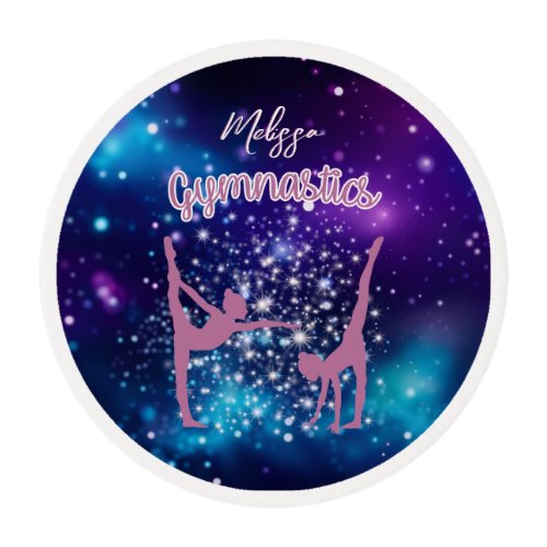 Gymnastics Galaxy Purple Turquoise Personalized Edible Frosting Rounds