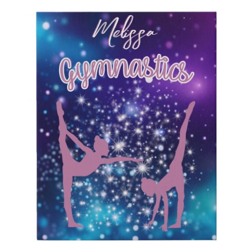 Gymnastics Galaxy Purple Turquoise Personalized Faux Canvas Print