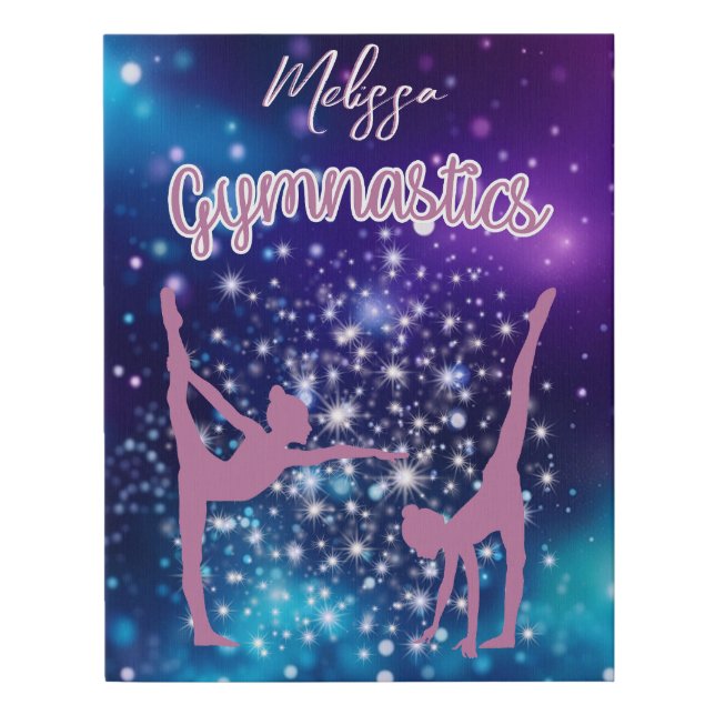 Gymnastics Galaxy Purple Turquoise Personalized Faux Canvas Print (Front)