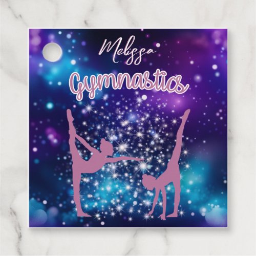 Gymnastics Galaxy Purple Turquoise Personalized Favor Tags