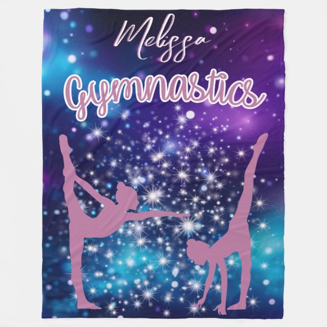 Gymnastics Galaxy Purple Turquoise Personalized Fleece Blanket (Front)