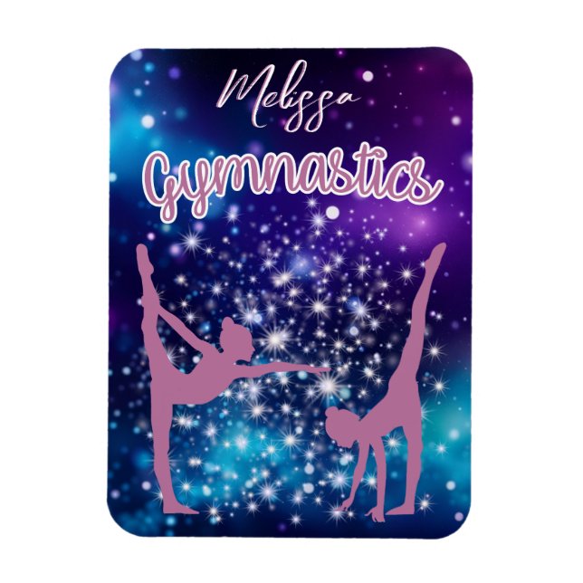 Gymnastics Galaxy Purple Turquoise Personalized Magnet (Vertical)