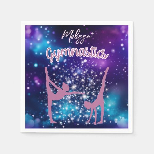 Gymnastics Galaxy Purple Turquoise Personalized Napkins