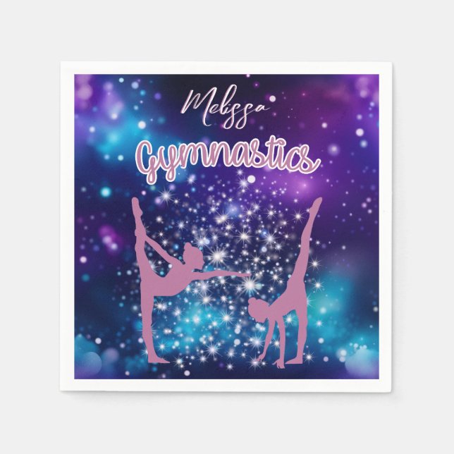 Gymnastics Galaxy Purple Turquoise Personalized Napkins (Front)