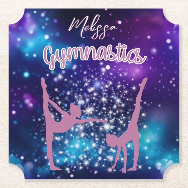 Gymnastics Galaxy Purple Turquoise Personalized Paper Coaster (Front)
