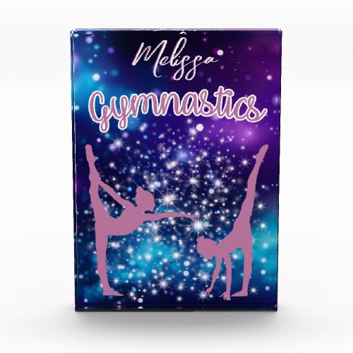 Gymnastics Galaxy Purple Turquoise Personalized Photo Block