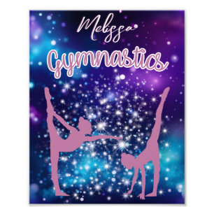 Gymnastics Galaxy Purple Turquoise Personalized Photo Print