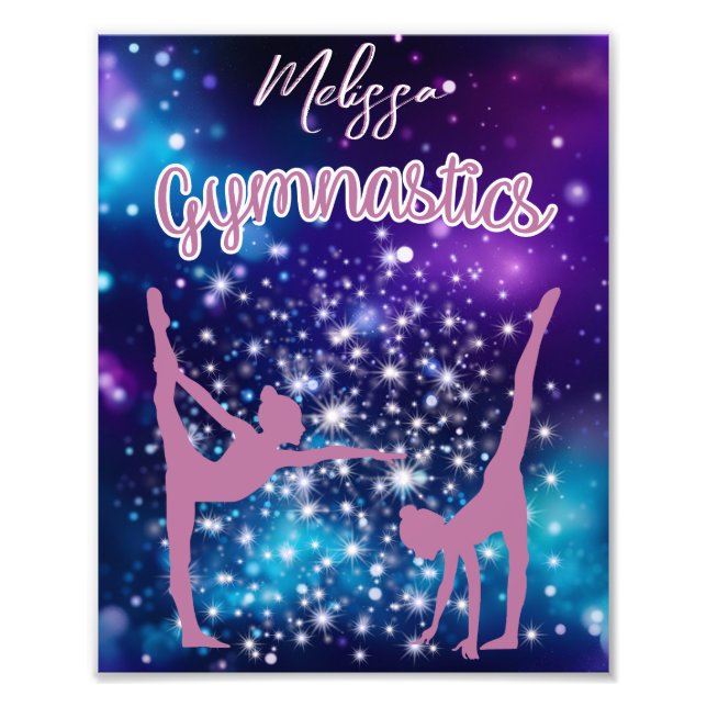 Gymnastics Galaxy Purple Turquoise Personalized Photo Print (Front)