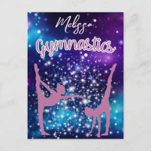 Gymnastics Galaxy Purple Turquoise Personalized Postcard