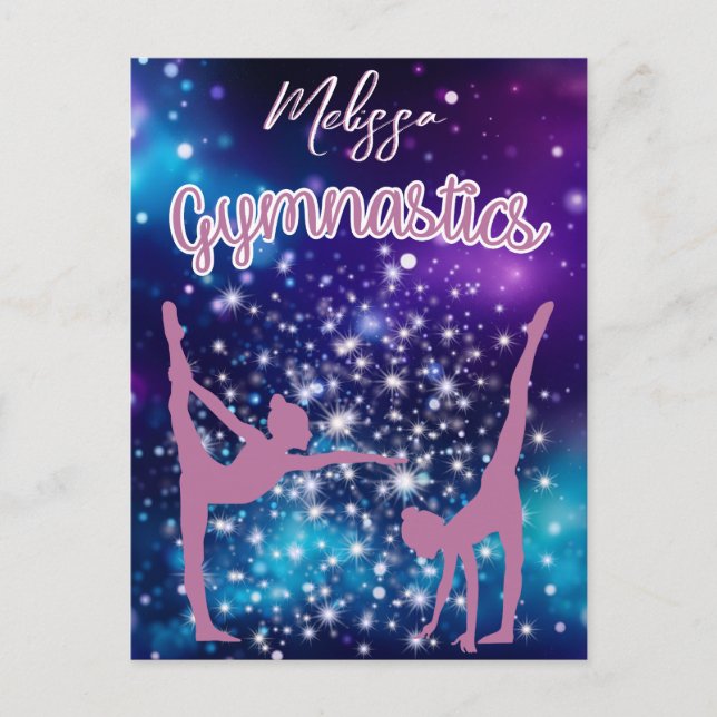Gymnastics Galaxy Purple Turquoise Personalized Postcard (Front)