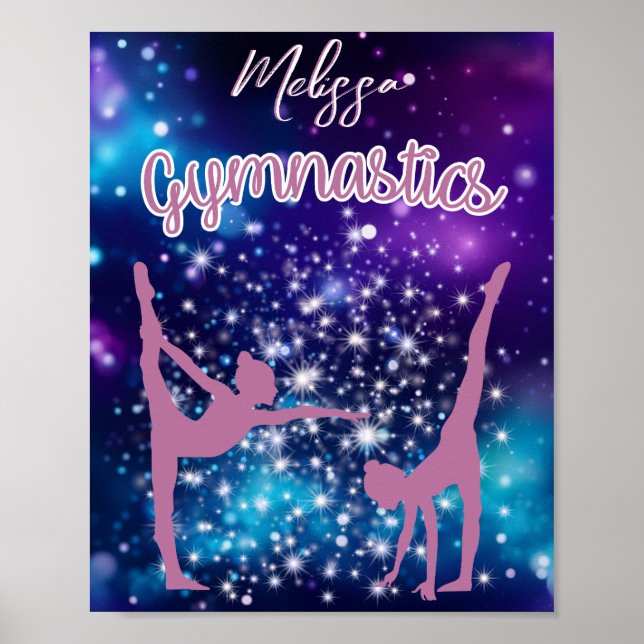 Gymnastics Galaxy Purple Turquoise Personalized Poster (Front)