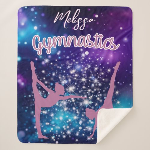 Gymnastics Galaxy Purple Turquoise Personalized Sherpa Blanket
