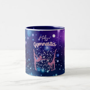 Gymnastics Galaxy Purple Turquoise Personalized Two-Tone Coffee Mug
