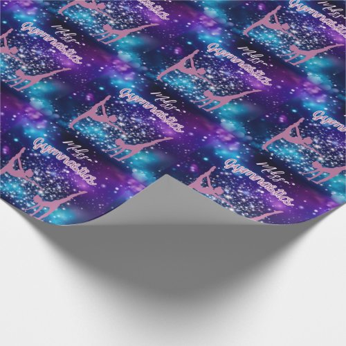 Gymnastics Galaxy Purple Turquoise Personalized Wrapping Paper