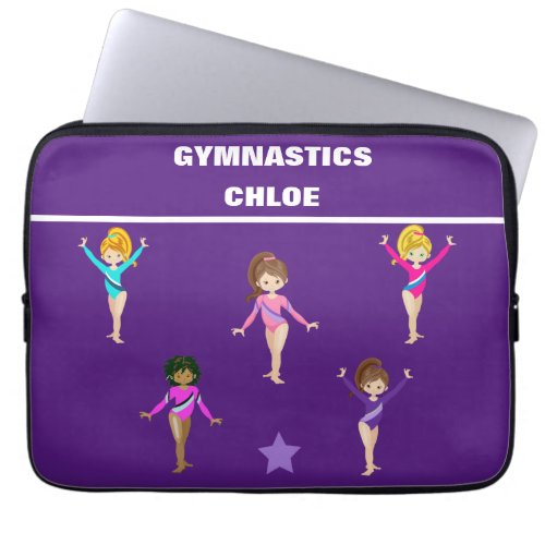 GYMNASTICS GIFT WITH 5 GYMNASTS PERSONALIZED LAPTOP SLEEVE