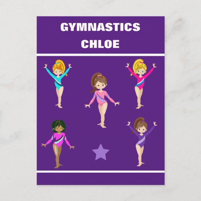 GYMNASTICS GIFT WITH 5 GYMNASTS PERSONALIZED POSTCARD (Front)