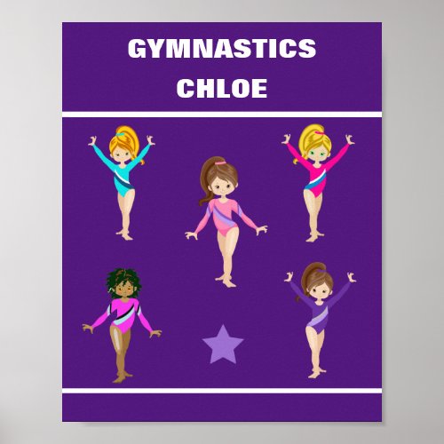 GYMNASTICS GIFT WITH 5 GYMNASTS PERSONALIZED POSTER