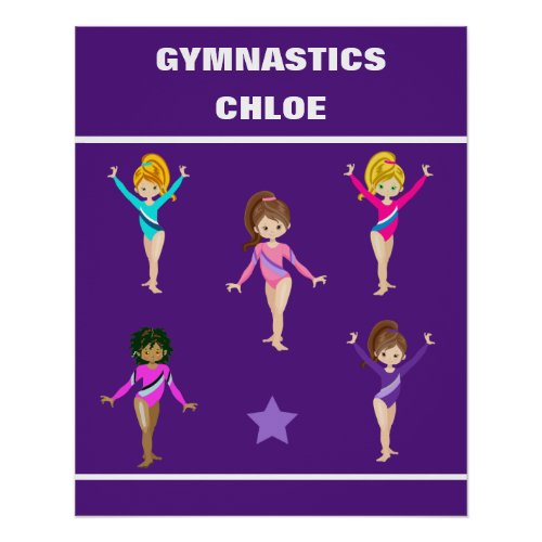 GYMNASTICS GIFT WITH 5 GYMNASTS PERSONALIZED POSTER