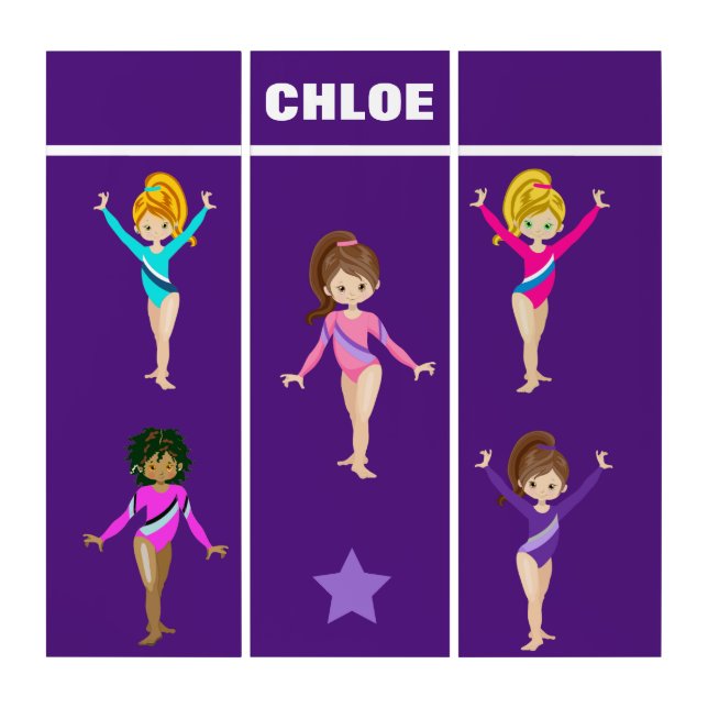 GYMNASTICS GIFT WITH 5 GYMNASTS PERSONALIZED TRIPTYCH (Front)