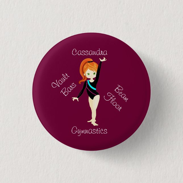 Gymnastics Ginger Hair, Green Eyes, Black Leo      Button (Front)