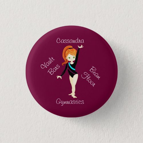 Gymnastics Ginger Hair Green Eyes Black Leo      Button