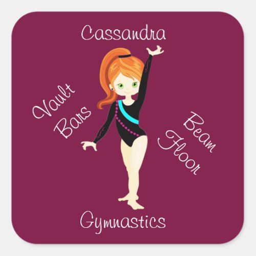 Gymnastics Ginger Hair Green Eyes Black Leo   Square Sticker