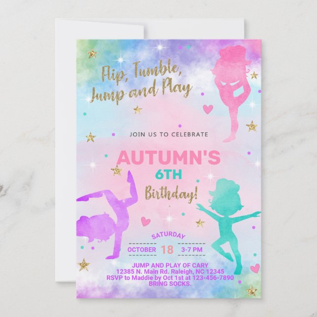 Gymnastics girl birthday invitation. invitation (Front)