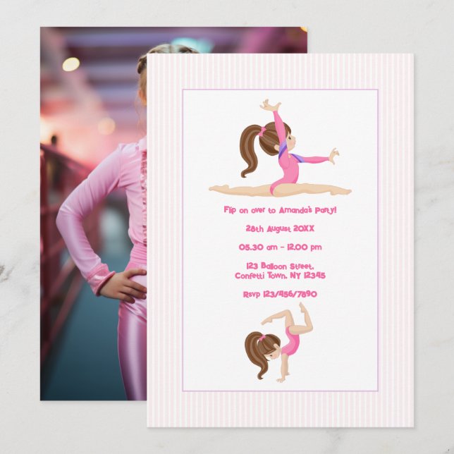 Gymnastics Girl Birthday Party Photo Invitation (Front/Back)
