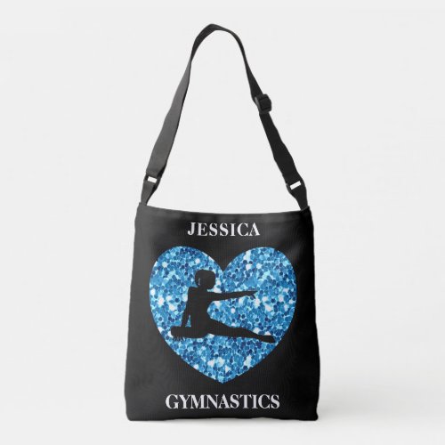 Gymnastics Girl Black with Teal Sequin Heart Crossbody Bag