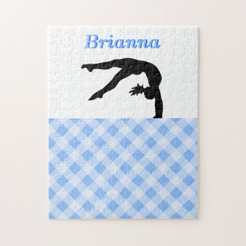 Gymnastics Girl Blissful in Blue Personalized Jigsaw Puzzle