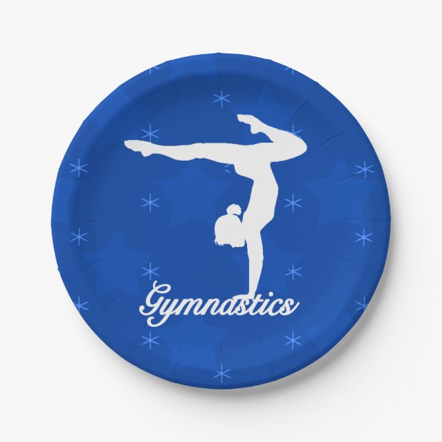 Gymnastics Girl Blue Stars Paper Plates (Front)