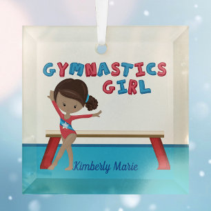 Gymnastics Girl Custom African American Gymnast Glass Ornament