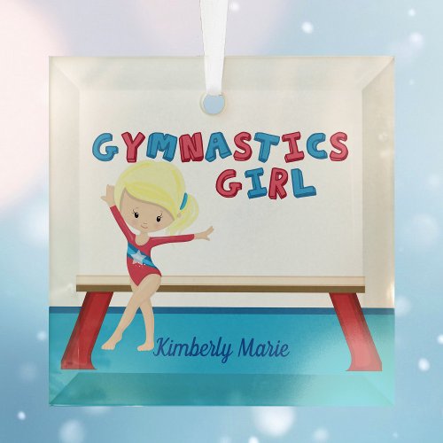 Gymnastics Girl Cute Blond Custom Christmas Glass Ornament