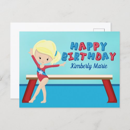 Gymnastics Girl Cute Blond Gymnast Birthday Postcard