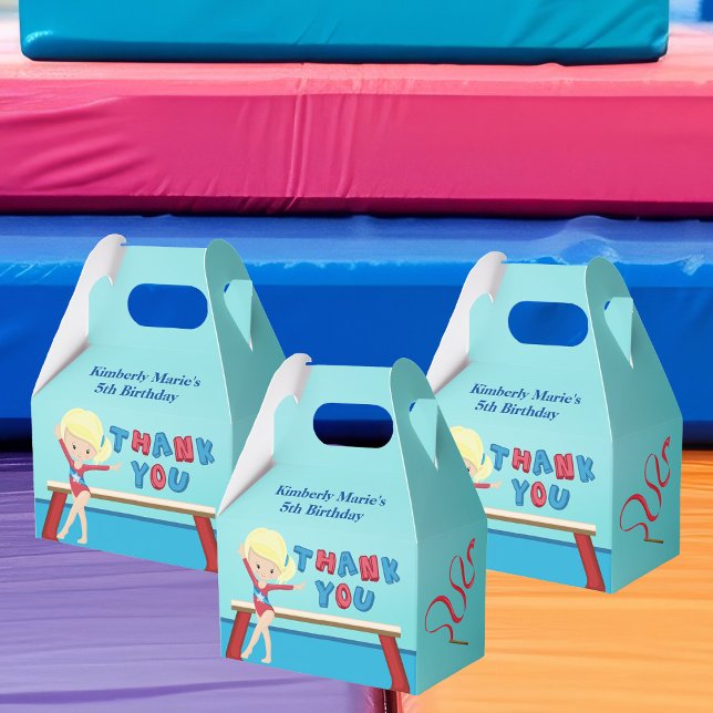 Gymnastics Girl Cute Blonde Gymnast Birthday Party Favor Boxes (Creator Uploaded)
