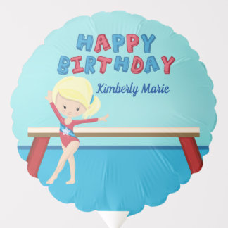 Gymnastics Girl Cute Blonde Gymnast Blue Birthday Balloon