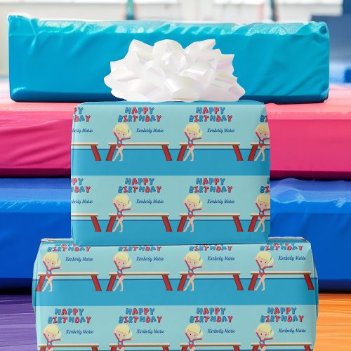 Gymnastics Girl Cute Blonde Gymnast Happy Birthday Wrapping Paper