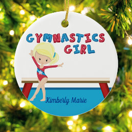 Gymnastics Girl Cute Blonde Gymnast Personalized Ceramic Ornament