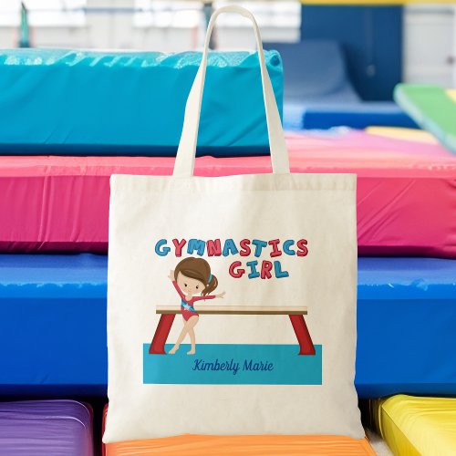 Gymnastics Girl Cute Blue Monogram Gymnast Tote Bag