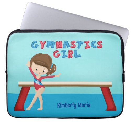 Gymnastics Girl Cute Custom Brunette Kids Laptop Sleeve
