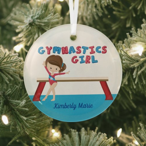 Gymnastics Girl Cute Custom Gymnast Christmas Glass Ornament