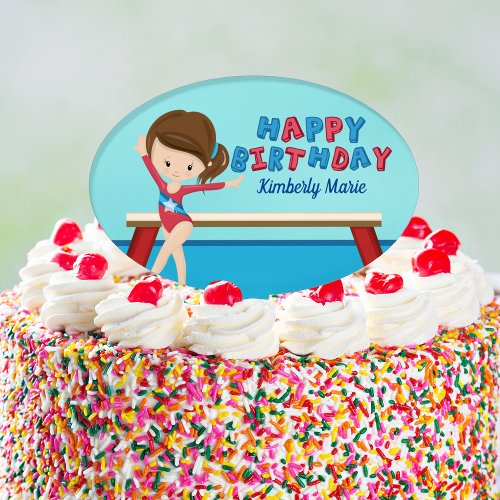 Gymnastics Girl Cute Gymnast Custom Birthday Party Cake Topper