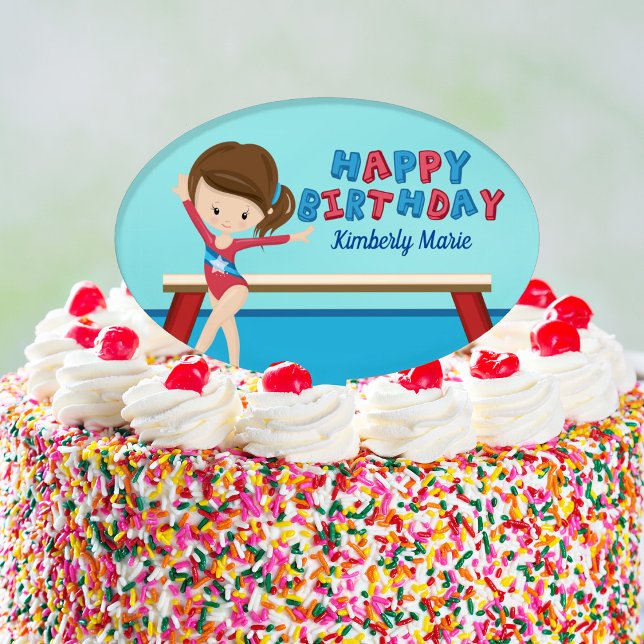 Gymnastics Girl Cute Gymnast Custom Birthday Party Cake Topper (Creator Uploaded)
