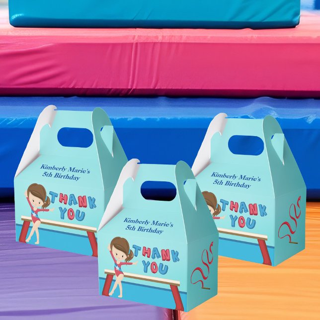 Gymnastics Girl Cute Gymnast Kids Birthday Party Favor Boxes (Creator Uploaded)