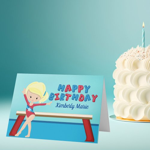 Gymnastics Girl Cute Gymnast Personalized Birthday Card