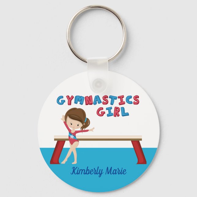 Gymnastics Girl Cute Personalized Gymnast Beam Keychain (Front)
