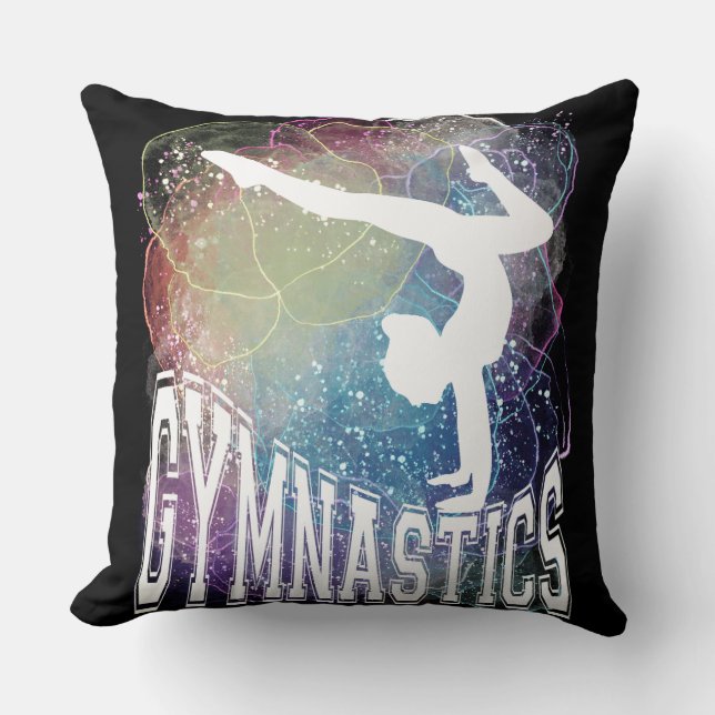 Gymnastics Girl Handstand Watercolor Throw Pillow (Front)