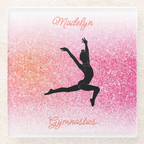 Gymnastics Girl in Gymnast Leotard Pink Tangerine  Glass Coaster