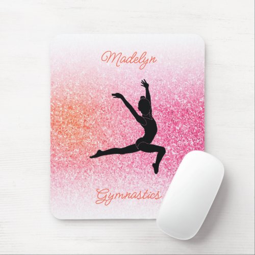 Gymnastics Girl in Gymnast Leotard Pink Tangerine Mouse Pad