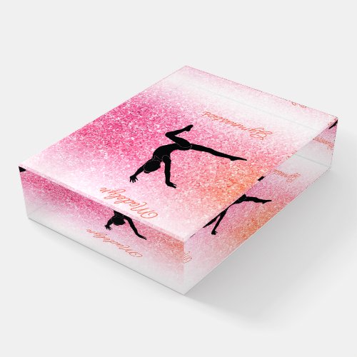 Gymnastics Girl in Gymnast Leotard Pink Tangerine  Paperweight